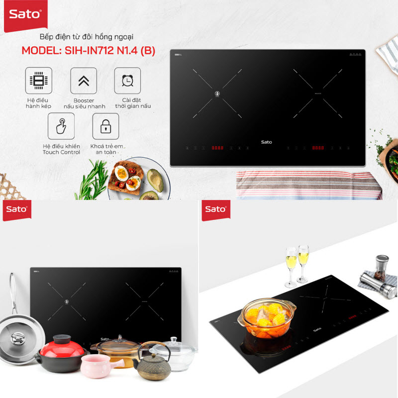Bếp đôi điện từ hồng ngoại SATO SIH-IN712 N1.4 (B) 4