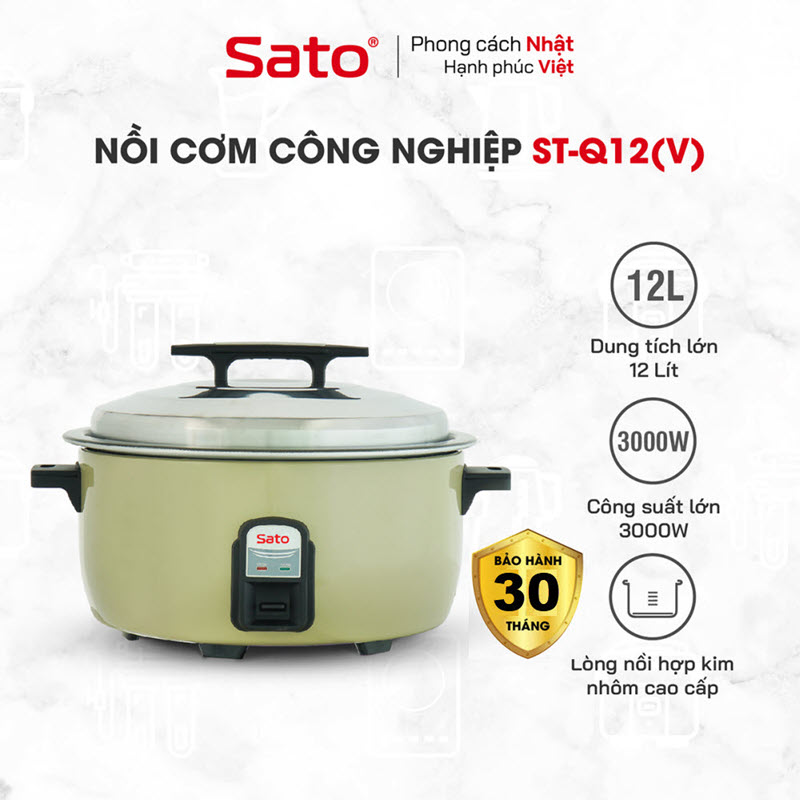 Nồi cơm điện công nghiệp Sato 12L – Lựa chọn hoàn hảo cho nhà hàng, quán cơm, trường học